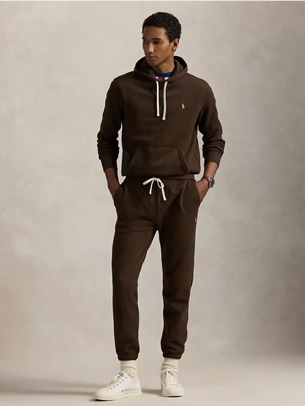 Polo Ralph Lauren Brown Cotton Blend Fleece Hoodie  Pullover Sweatshirt (S,M)